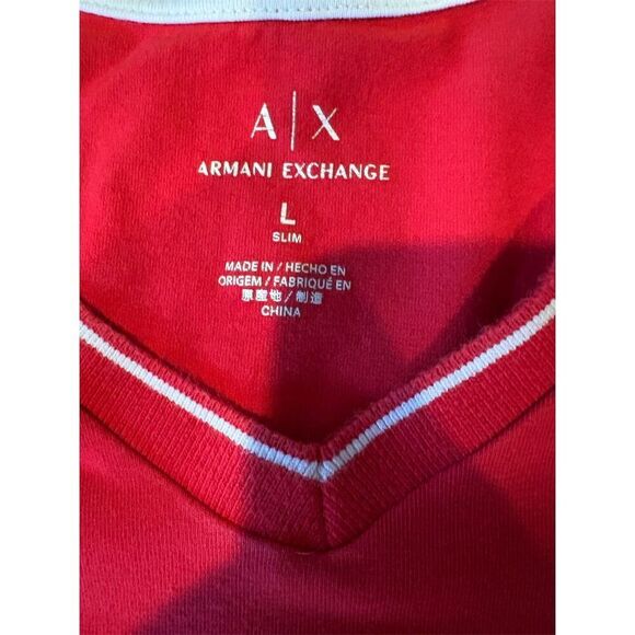 Armani Exchange Men's V-Neck T-Shirt Red Size L Standard Short Sleeve Slim Fit - Picture 9 of 10